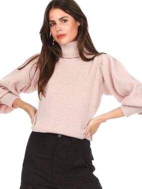 Magali Pascal Cashmere Wool Ambar Pink Puff Sleeve Turtleneck Sweater S NWT $495